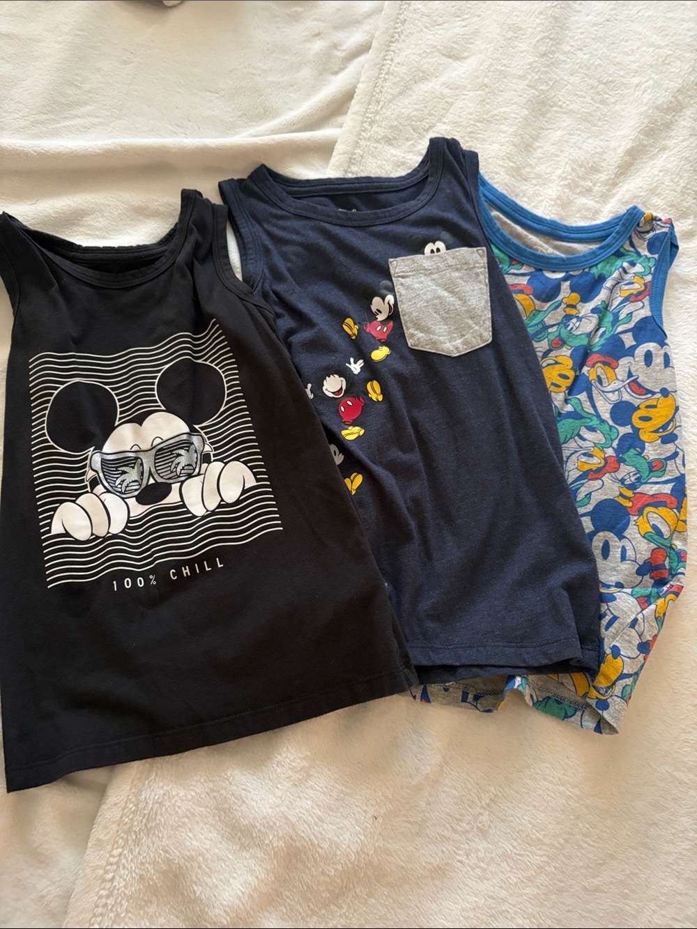 Disney Boys' Tank Top Trio in Black, Navy & Blue Pattern